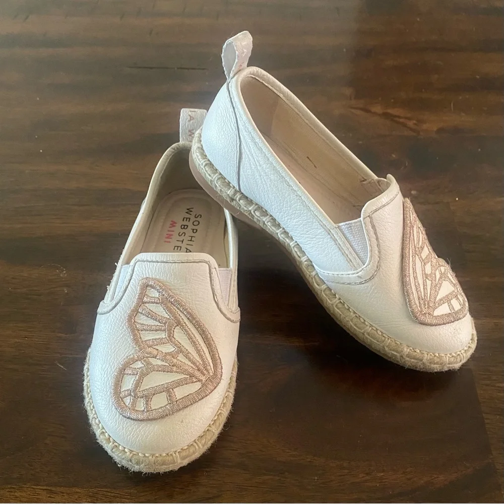 Sophia Webster Embroidered Gold Signature Butterfly Motif Girls Shoes